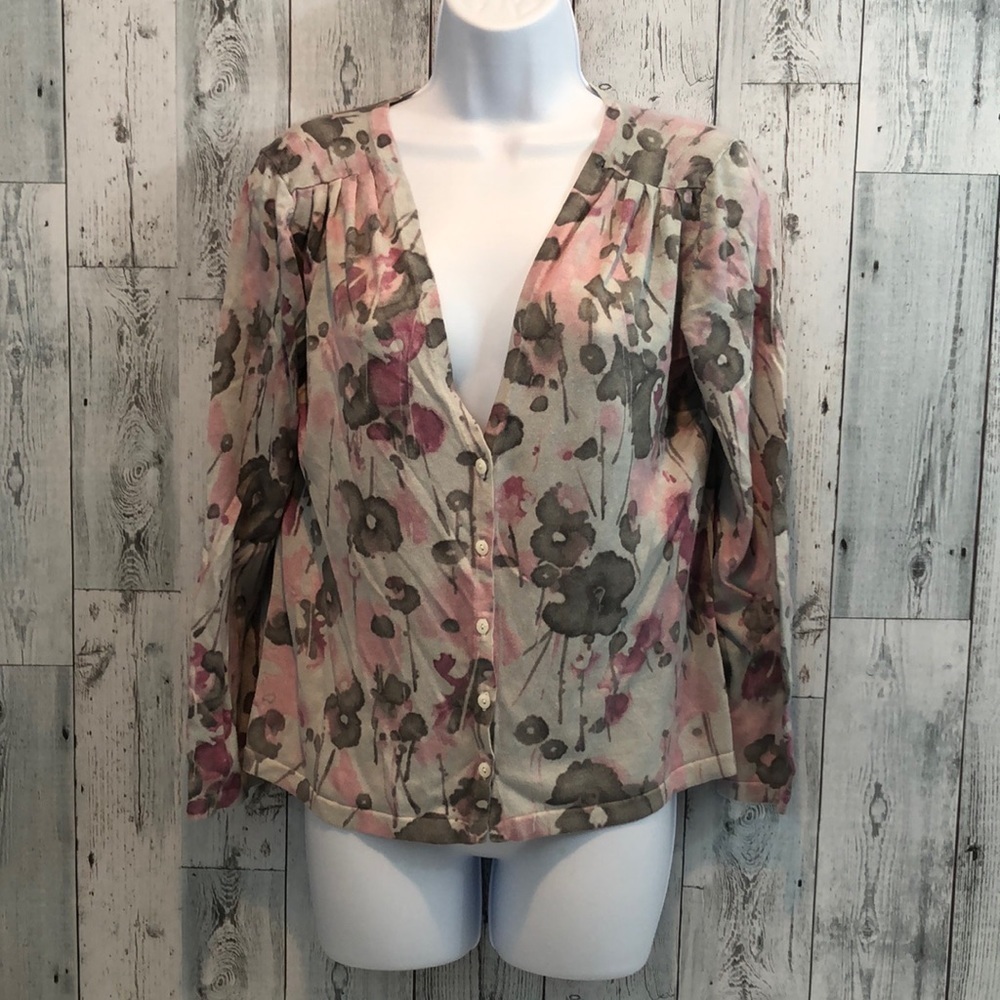 J.Jill Silk Cashmere Silk Blend Floral Cardigan Medium Petite